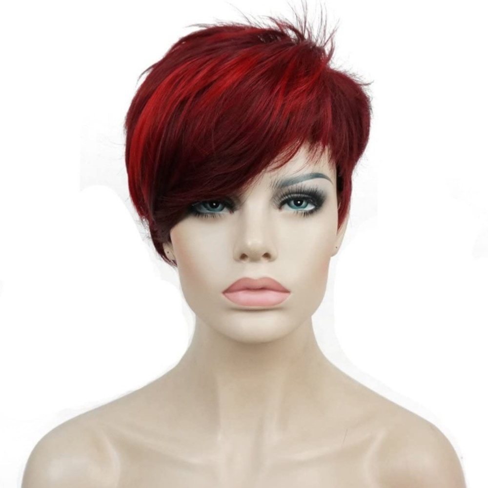 6inch RED Short Side Bang Straight Wig